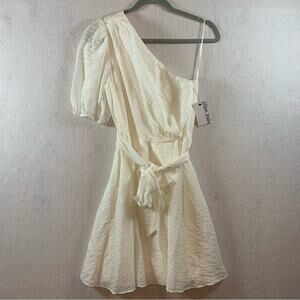 Nine West‎ Western Belted Mini Sz S White One Shoulder Cottagecore Romantic